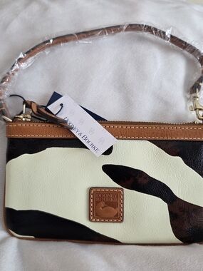 NWT Dooney & Bourke Cream, Brown and Black Zebra-Print Leather Wristlet